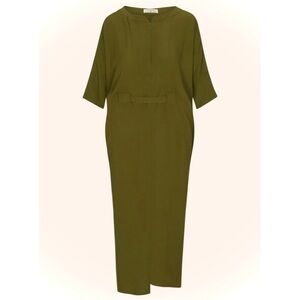 ODDBIRD | S | Olive Ruya Reya Tunic Flowy Short Sleeve Zip Neck Tie Dress